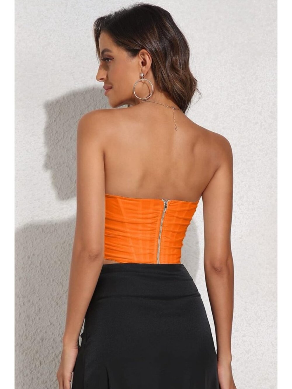 Women's Strapless Boned Mesh Bustier Zip Back Corset Crop Top Bodyshaper Size XL - Picture 3 of 7